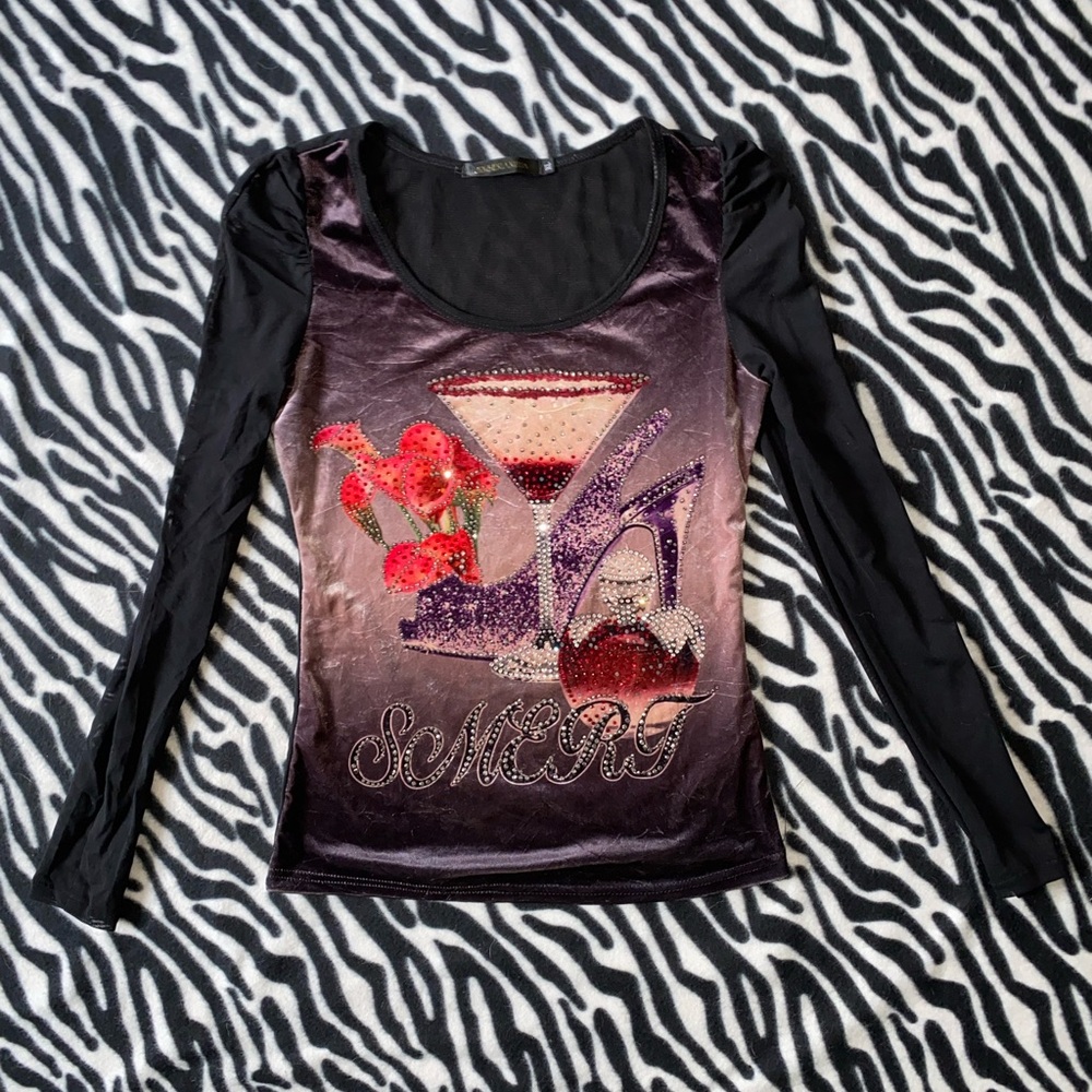 Joseph Ribkoff Black and Purple Graphic Long Sleeve Top